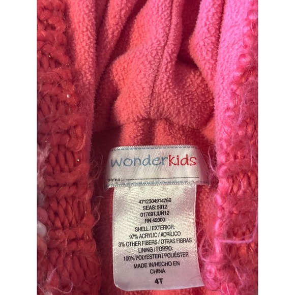 Wonderkids Toddler Girls Pink Variegated Knit Fleece Lined Hooded Cardigan 4T - Picture 7 of 9